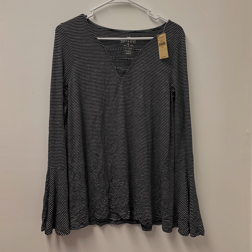 Soft & Sexy Striped Blouse w/ Flounce Sleeves